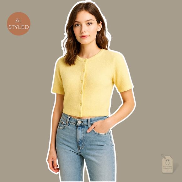 Women's | Levi's | NWT Yellow Cropped Button-Up Soft Fluffy Sweater - S - Picture 6 of 6